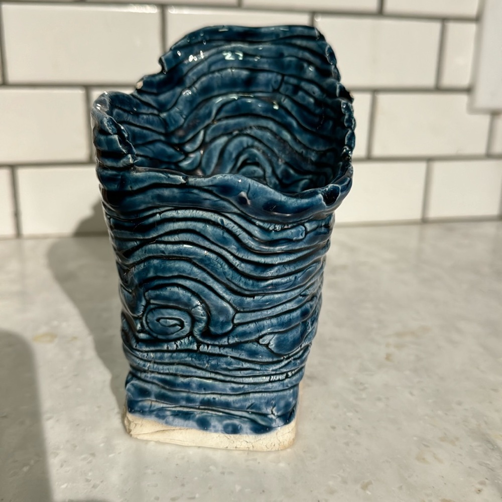 ONE OF A KIND CLAY VASE! Handmade and hand painted!